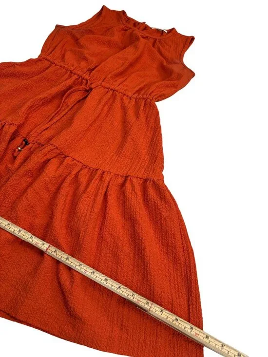 Calvin Klein Orange Sleeveless Tiered Dress With Drawstring Waist Size 8 - Picture 8 of 11